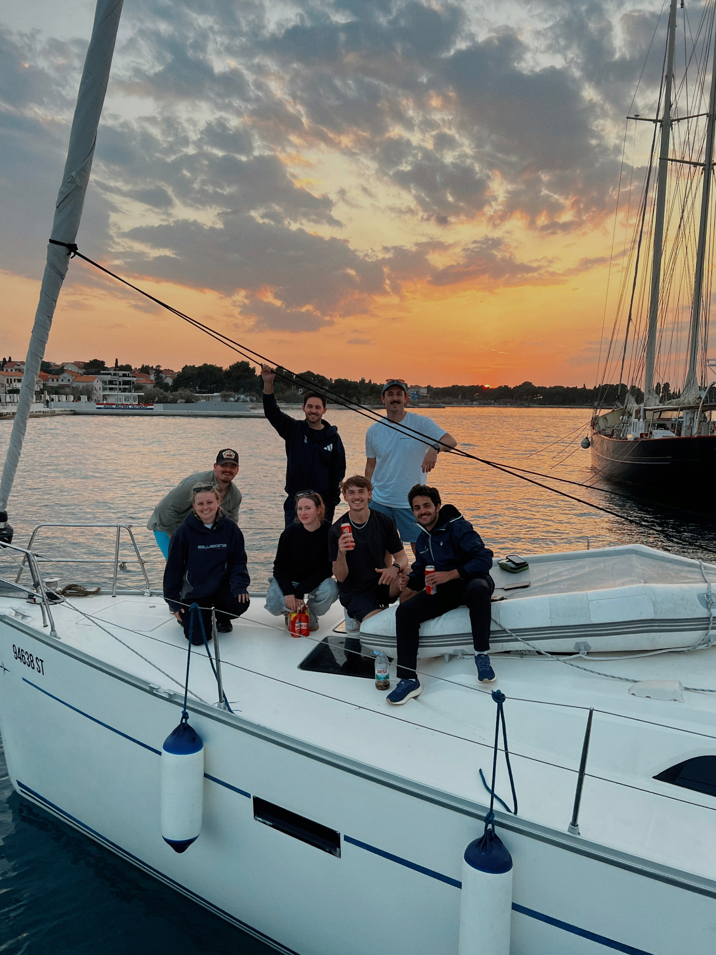 The crew at sunset on deck